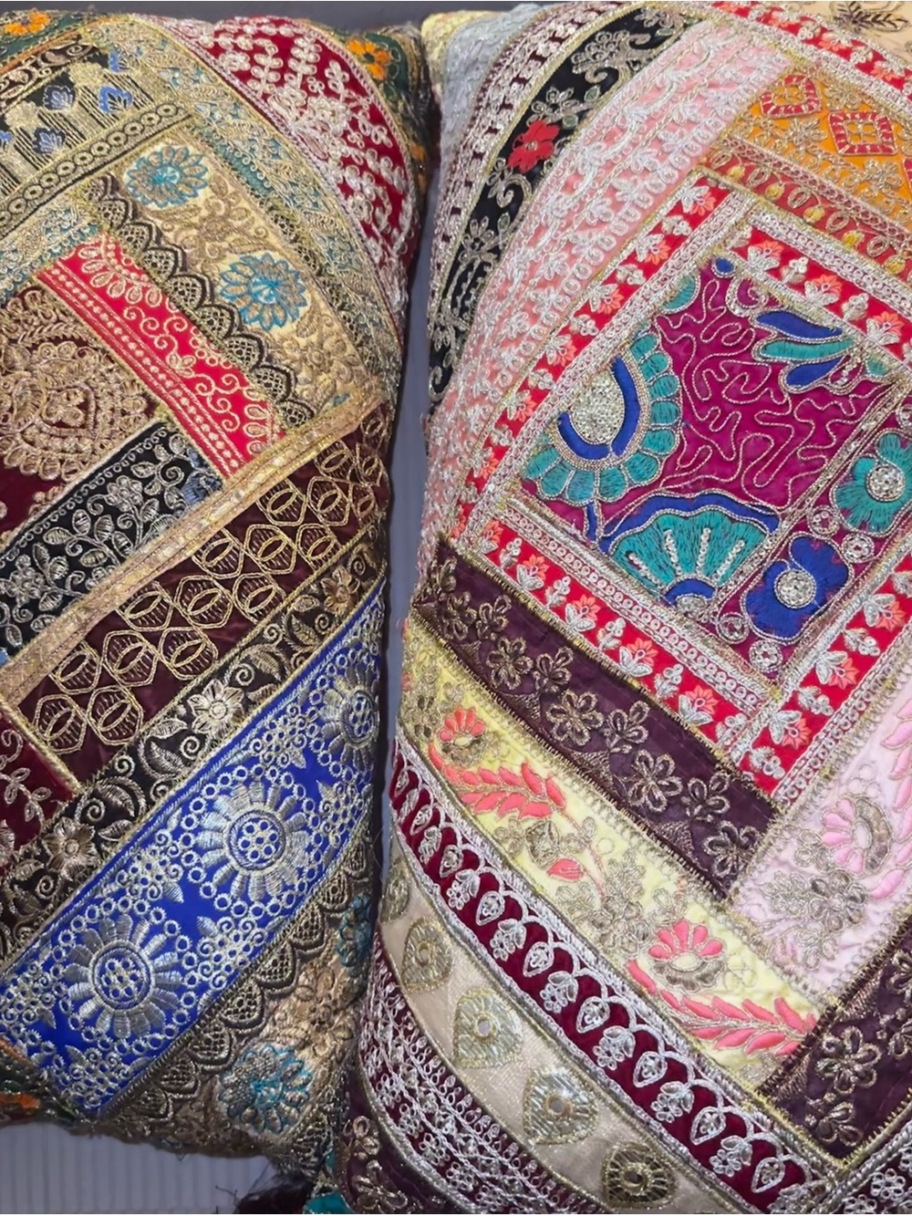 Embroidered Patchwork Decorative Pillow - Multi-Color